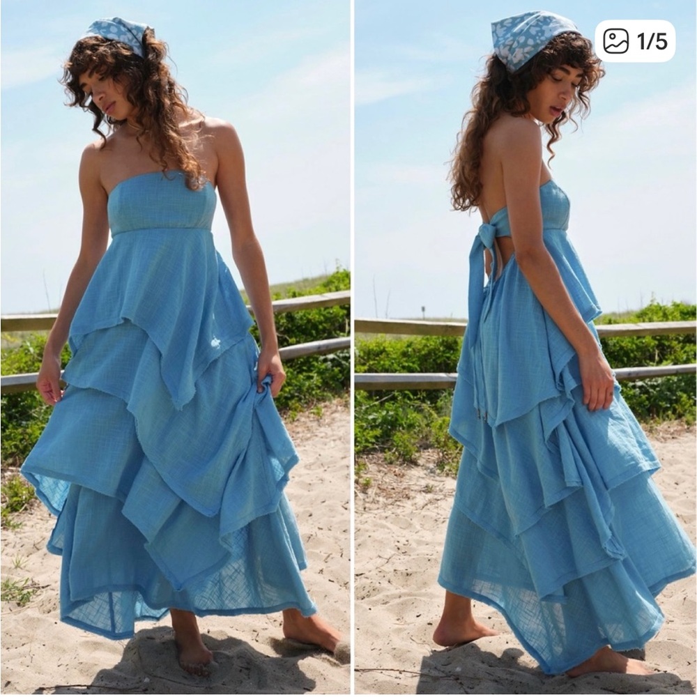 S Free People Blue Seraina Layered Maxi Dress